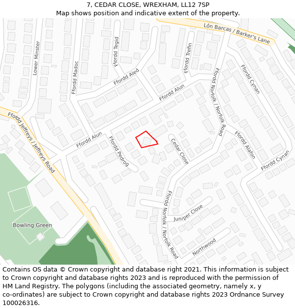 7, CEDAR CLOSE, WREXHAM, LL12 7SP: Location map and indicative extent of plot