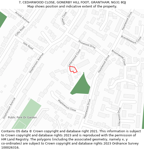 7, CEDARWOOD CLOSE, GONERBY HILL FOOT, GRANTHAM, NG31 8QJ: Location map and indicative extent of plot