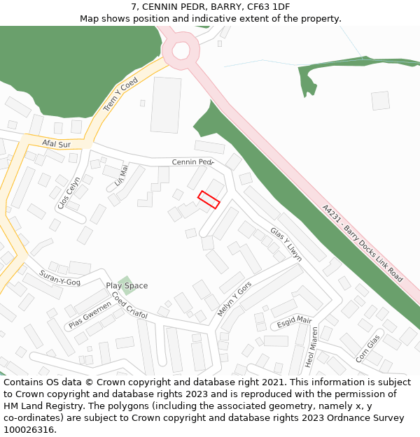 7, CENNIN PEDR, BARRY, CF63 1DF: Location map and indicative extent of plot