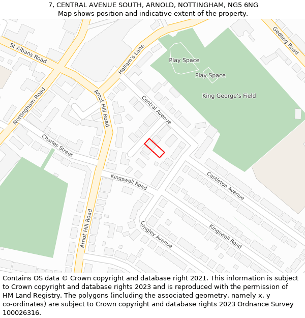 7, CENTRAL AVENUE SOUTH, ARNOLD, NOTTINGHAM, NG5 6NG: Location map and indicative extent of plot