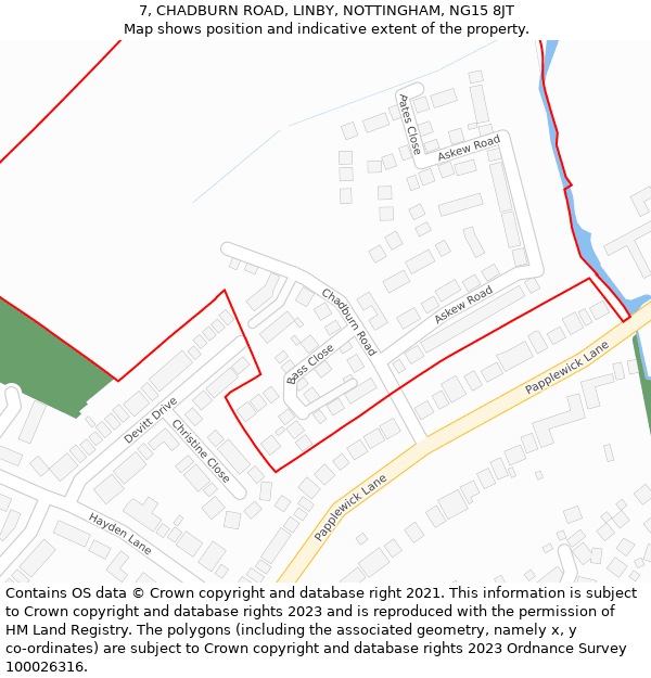 7, CHADBURN ROAD, LINBY, NOTTINGHAM, NG15 8JT: Location map and indicative extent of plot