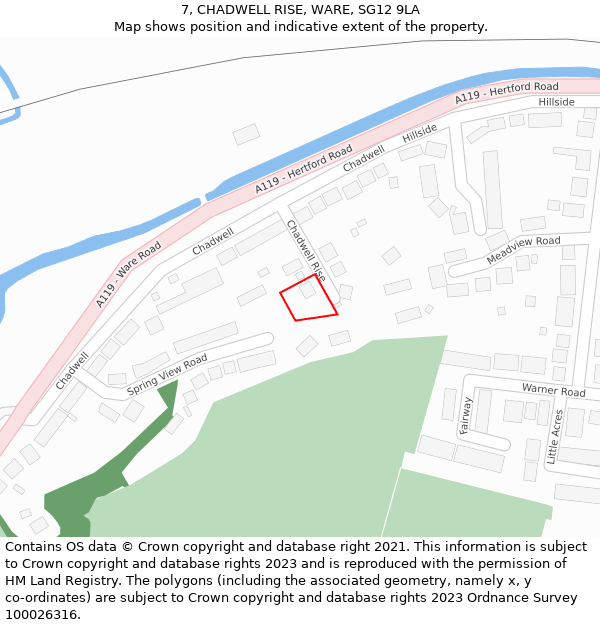 7, CHADWELL RISE, WARE, SG12 9LA: Location map and indicative extent of plot