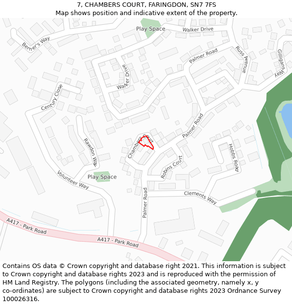 7, CHAMBERS COURT, FARINGDON, SN7 7FS: Location map and indicative extent of plot