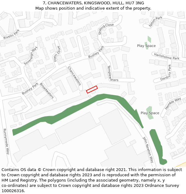 7, CHANCEWATERS, KINGSWOOD, HULL, HU7 3NG: Location map and indicative extent of plot