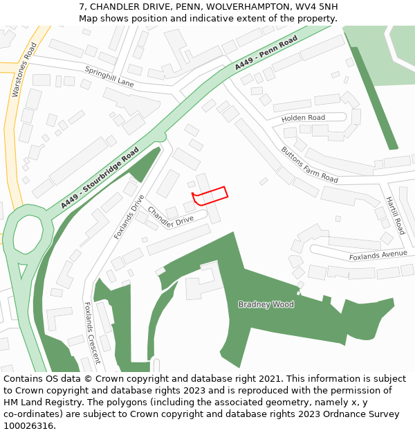 7, CHANDLER DRIVE, PENN, WOLVERHAMPTON, WV4 5NH: Location map and indicative extent of plot