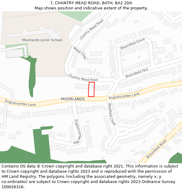 7, CHANTRY MEAD ROAD, BATH, BA2 2DA: Location map and indicative extent of plot