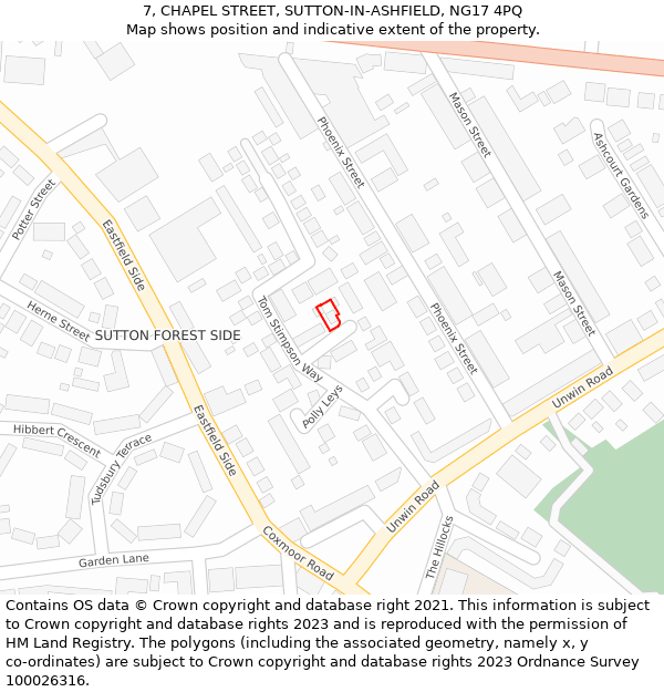 7, CHAPEL STREET, SUTTON-IN-ASHFIELD, NG17 4PQ: Location map and indicative extent of plot