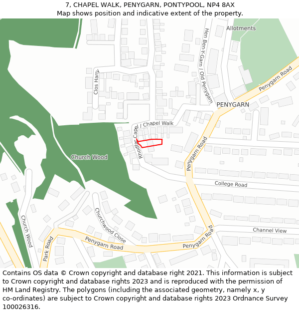 7, CHAPEL WALK, PENYGARN, PONTYPOOL, NP4 8AX: Location map and indicative extent of plot