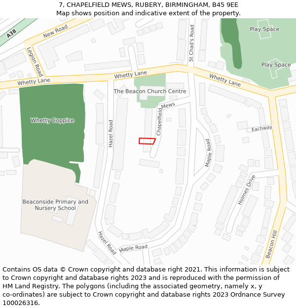 7, CHAPELFIELD MEWS, RUBERY, BIRMINGHAM, B45 9EE: Location map and indicative extent of plot