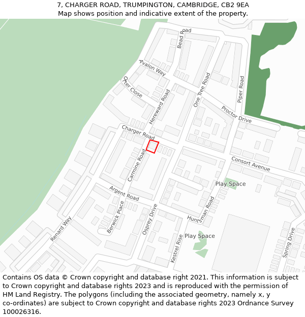 7, CHARGER ROAD, TRUMPINGTON, CAMBRIDGE, CB2 9EA: Location map and indicative extent of plot