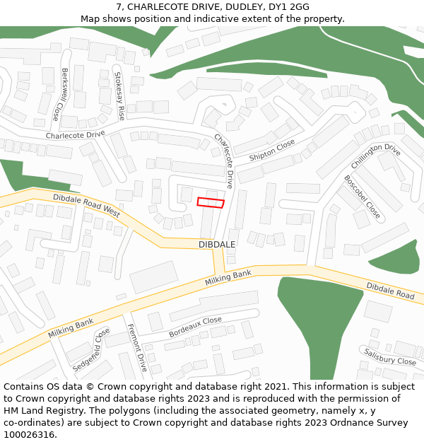 7, CHARLECOTE DRIVE, DUDLEY, DY1 2GG: Location map and indicative extent of plot