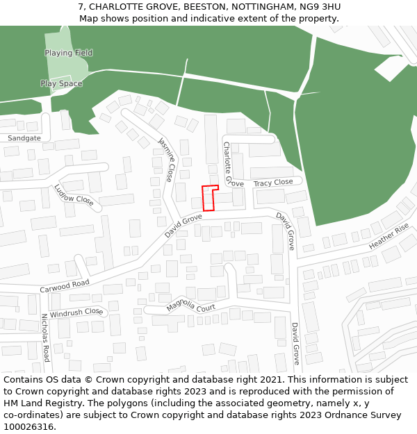 7, CHARLOTTE GROVE, BEESTON, NOTTINGHAM, NG9 3HU: Location map and indicative extent of plot