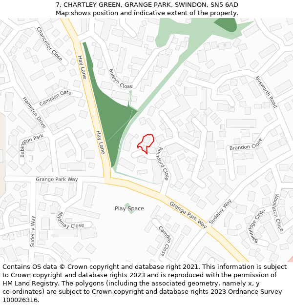 7, CHARTLEY GREEN, GRANGE PARK, SWINDON, SN5 6AD: Location map and indicative extent of plot