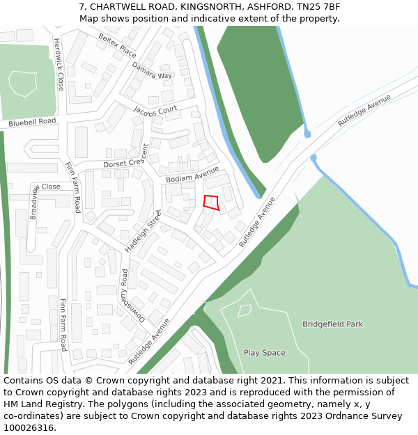 7, CHARTWELL ROAD, KINGSNORTH, ASHFORD, TN25 7BF: Location map and indicative extent of plot