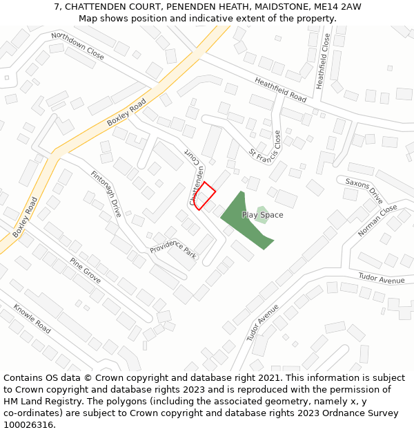 7, CHATTENDEN COURT, PENENDEN HEATH, MAIDSTONE, ME14 2AW: Location map and indicative extent of plot