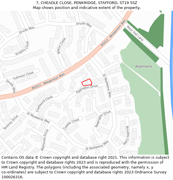 7, CHEADLE CLOSE, PENKRIDGE, STAFFORD, ST19 5SZ: Location map and indicative extent of plot