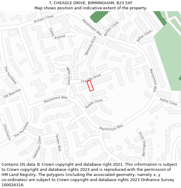 7, CHEADLE DRIVE, BIRMINGHAM, B23 5XF: Location map and indicative extent of plot