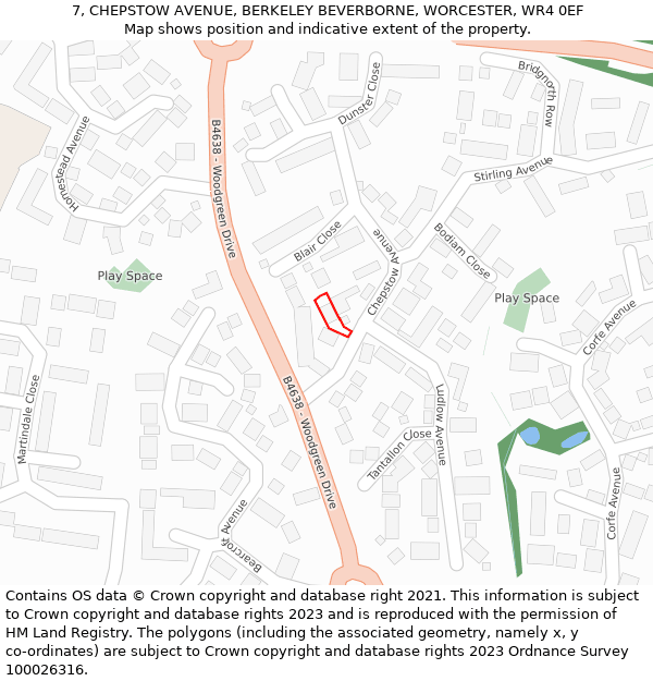 7, CHEPSTOW AVENUE, BERKELEY BEVERBORNE, WORCESTER, WR4 0EF: Location map and indicative extent of plot