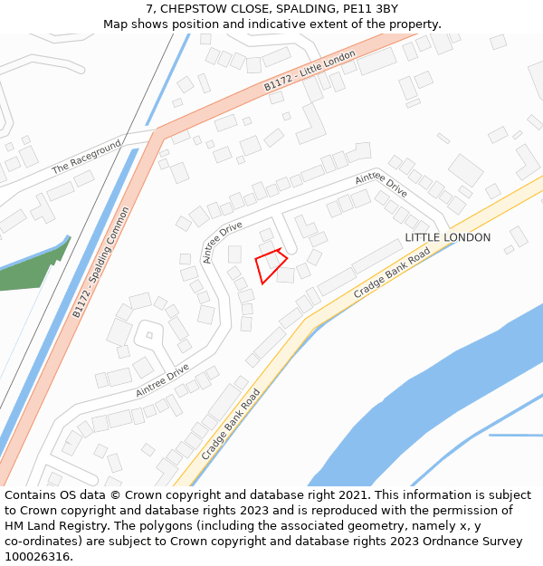 7, CHEPSTOW CLOSE, SPALDING, PE11 3BY: Location map and indicative extent of plot