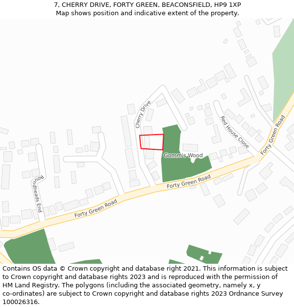 7, CHERRY DRIVE, FORTY GREEN, BEACONSFIELD, HP9 1XP: Location map and indicative extent of plot