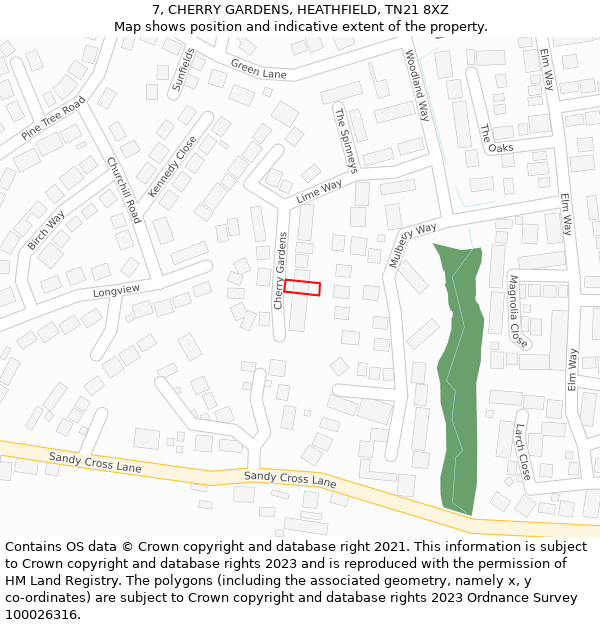 7, CHERRY GARDENS, HEATHFIELD, TN21 8XZ: Location map and indicative extent of plot