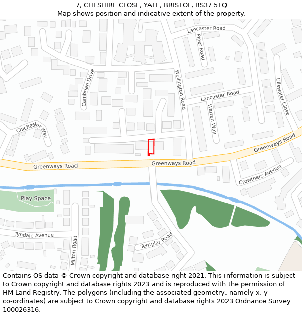 7, CHESHIRE CLOSE, YATE, BRISTOL, BS37 5TQ: Location map and indicative extent of plot