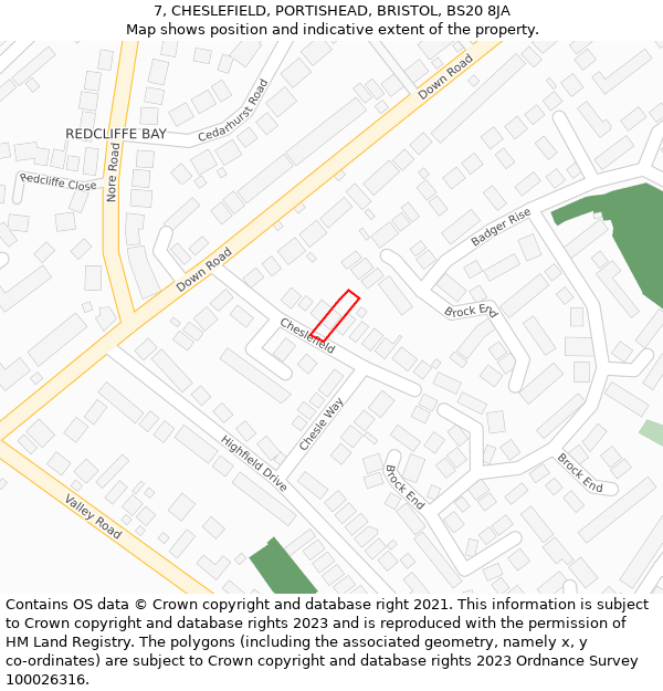 7, CHESLEFIELD, PORTISHEAD, BRISTOL, BS20 8JA: Location map and indicative extent of plot