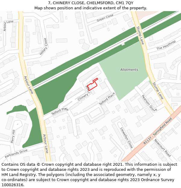 7, CHINERY CLOSE, CHELMSFORD, CM1 7QY: Location map and indicative extent of plot