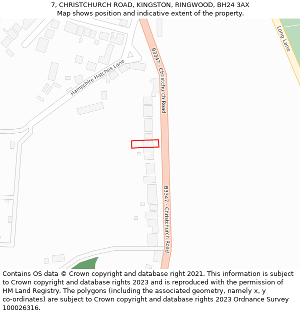 7, CHRISTCHURCH ROAD, KINGSTON, RINGWOOD, BH24 3AX: Location map and indicative extent of plot