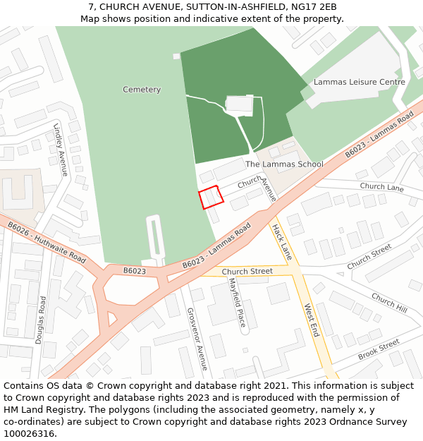 7, CHURCH AVENUE, SUTTON-IN-ASHFIELD, NG17 2EB: Location map and indicative extent of plot