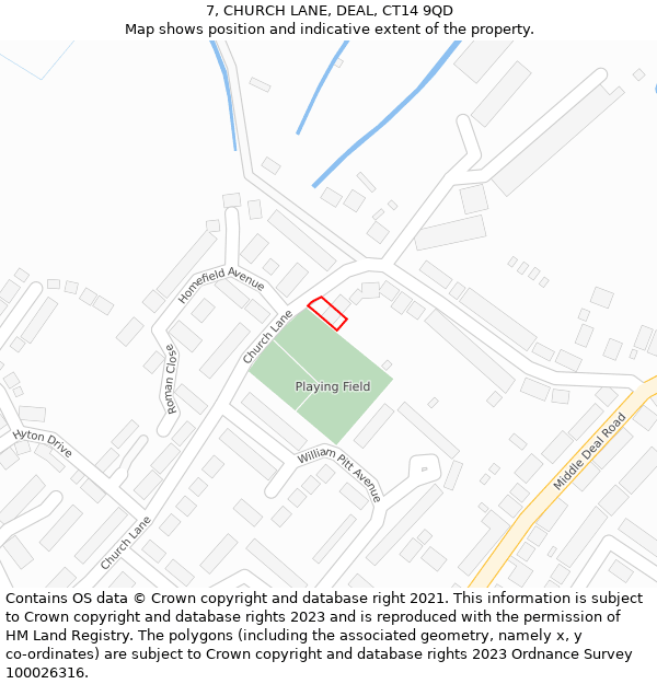 7, CHURCH LANE, DEAL, CT14 9QD: Location map and indicative extent of plot