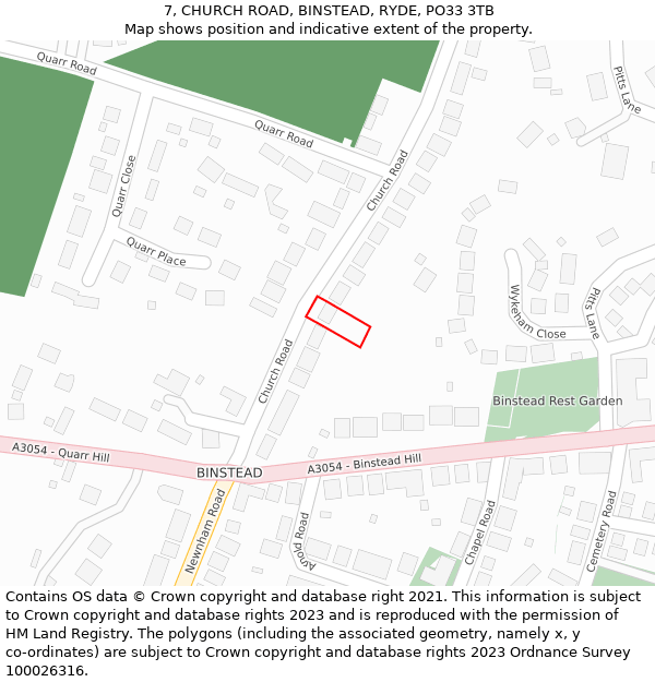 7, CHURCH ROAD, BINSTEAD, RYDE, PO33 3TB: Location map and indicative extent of plot