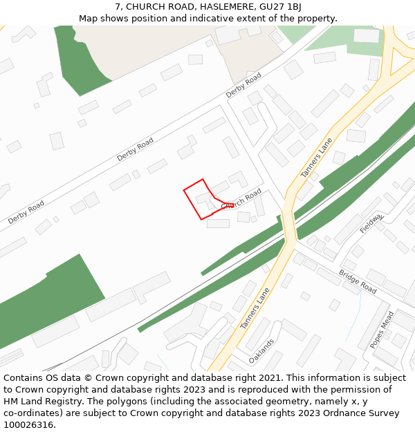 7, CHURCH ROAD, HASLEMERE, GU27 1BJ: Location map and indicative extent of plot