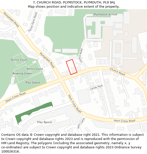 7, CHURCH ROAD, PLYMSTOCK, PLYMOUTH, PL9 9AJ: Location map and indicative extent of plot