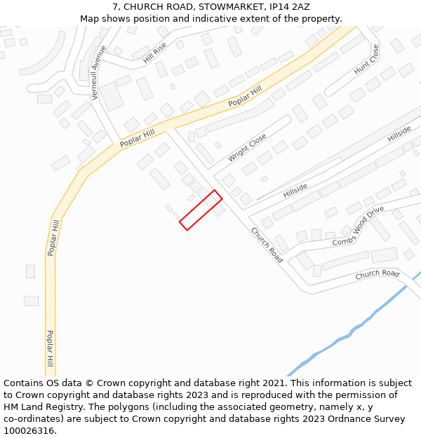 7, CHURCH ROAD, STOWMARKET, IP14 2AZ: Location map and indicative extent of plot