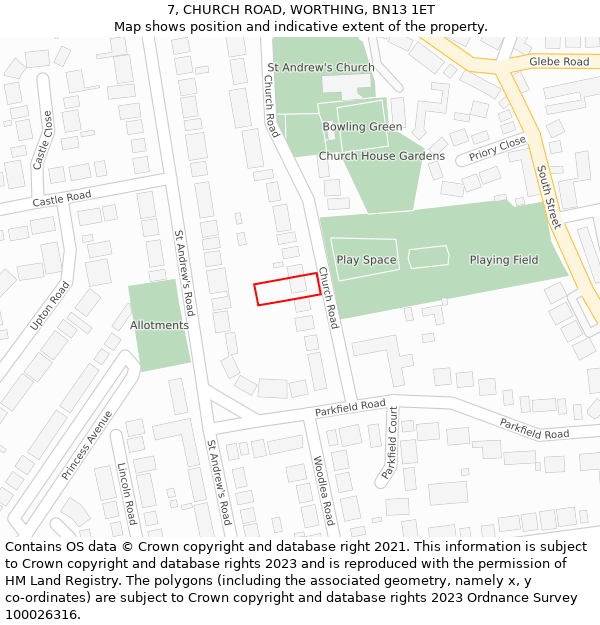 7, CHURCH ROAD, WORTHING, BN13 1ET: Location map and indicative extent of plot