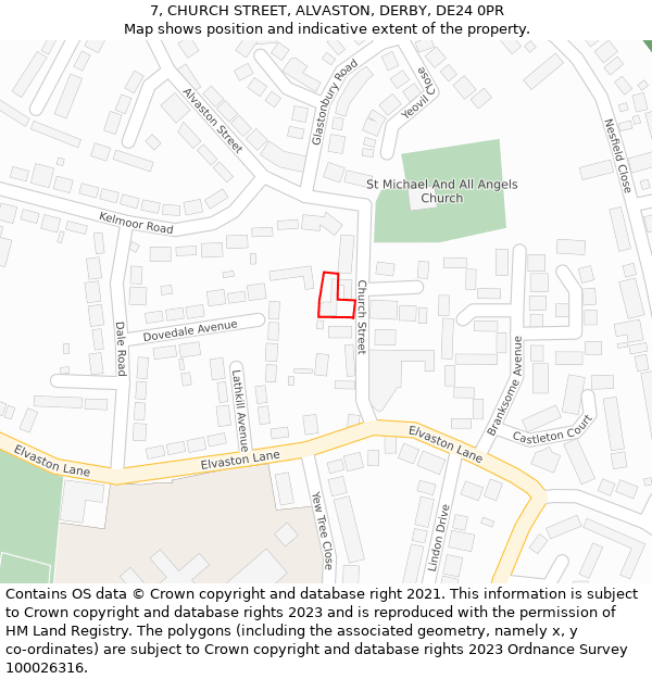7, CHURCH STREET, ALVASTON, DERBY, DE24 0PR: Location map and indicative extent of plot