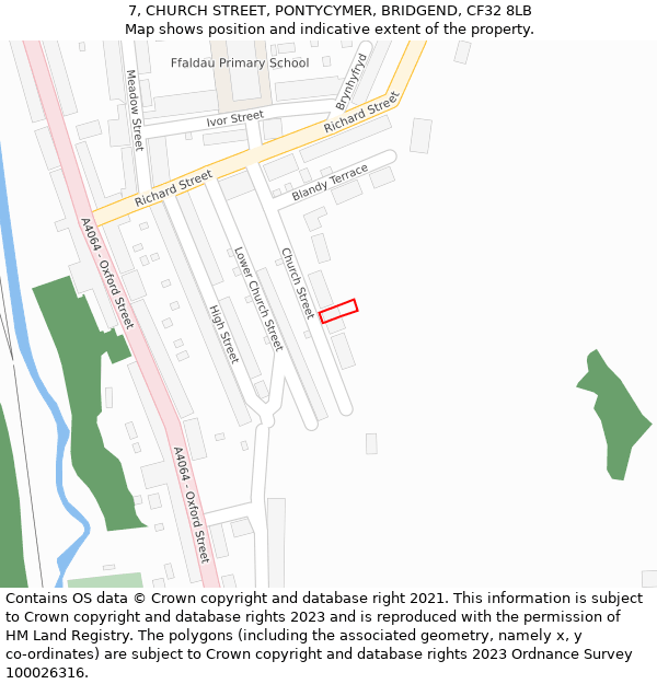 7, CHURCH STREET, PONTYCYMER, BRIDGEND, CF32 8LB: Location map and indicative extent of plot