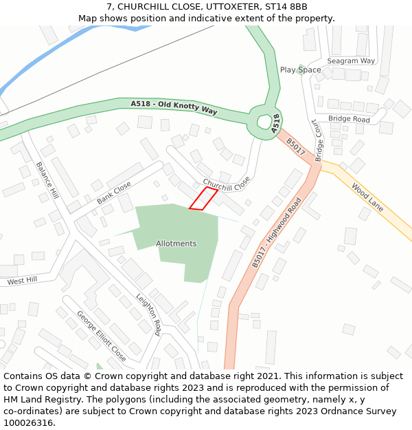 7, CHURCHILL CLOSE, UTTOXETER, ST14 8BB: Location map and indicative extent of plot