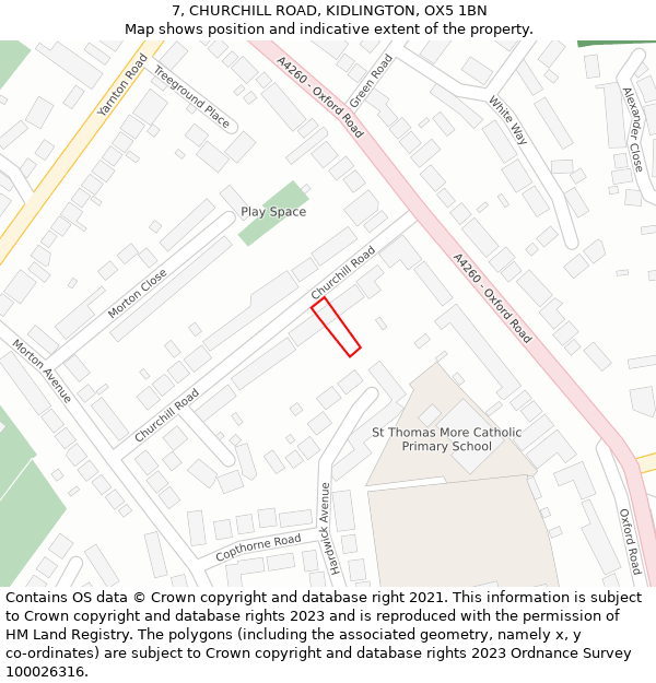 7, CHURCHILL ROAD, KIDLINGTON, OX5 1BN: Location map and indicative extent of plot