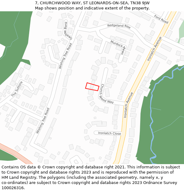 7, CHURCHWOOD WAY, ST LEONARDS-ON-SEA, TN38 9JW: Location map and indicative extent of plot