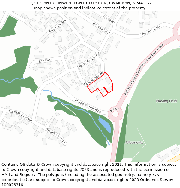 7, CILGANT CEINWEN, PONTRHYDYRUN, CWMBRAN, NP44 1FA: Location map and indicative extent of plot