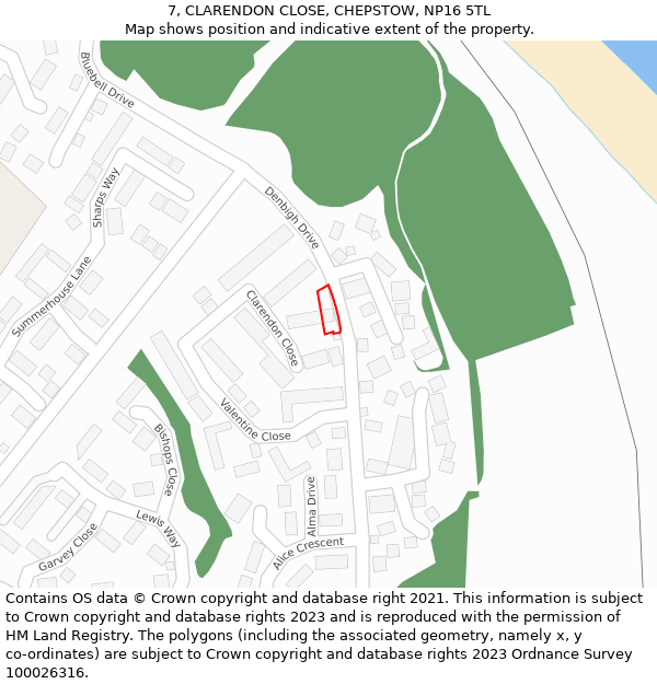 7, CLARENDON CLOSE, CHEPSTOW, NP16 5TL: Location map and indicative extent of plot