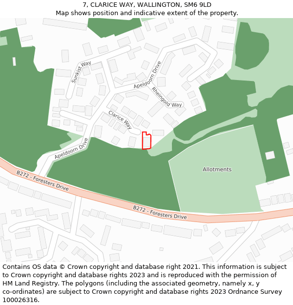 7, CLARICE WAY, WALLINGTON, SM6 9LD: Location map and indicative extent of plot