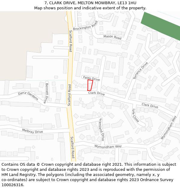 7, CLARK DRIVE, MELTON MOWBRAY, LE13 1HU: Location map and indicative extent of plot