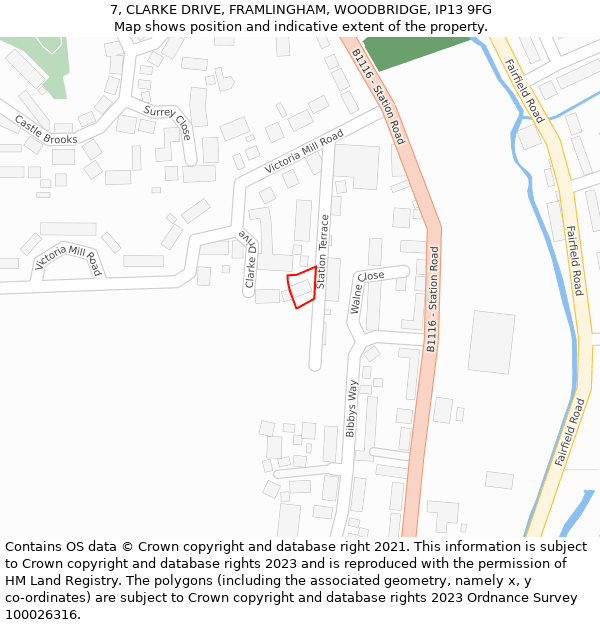 7, CLARKE DRIVE, FRAMLINGHAM, WOODBRIDGE, IP13 9FG: Location map and indicative extent of plot