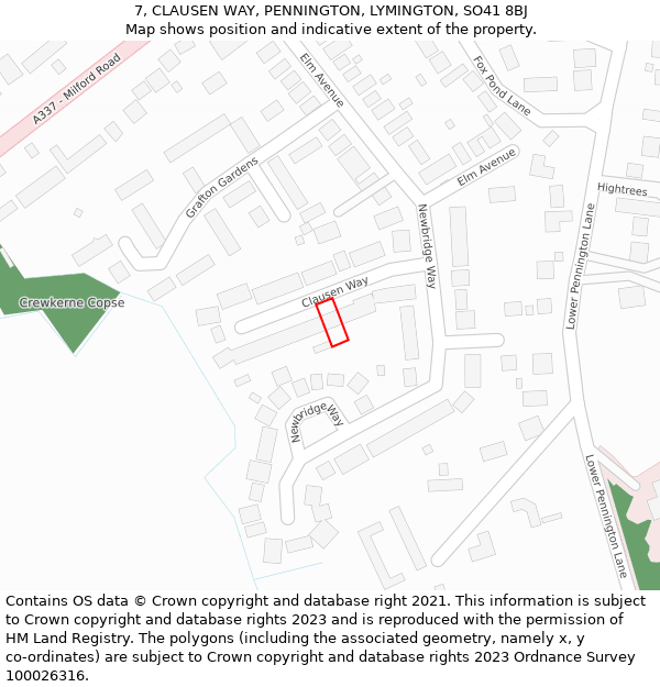 7, CLAUSEN WAY, PENNINGTON, LYMINGTON, SO41 8BJ: Location map and indicative extent of plot