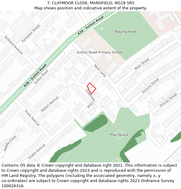 7, CLAYMOOR CLOSE, MANSFIELD, NG18 5RS: Location map and indicative extent of plot