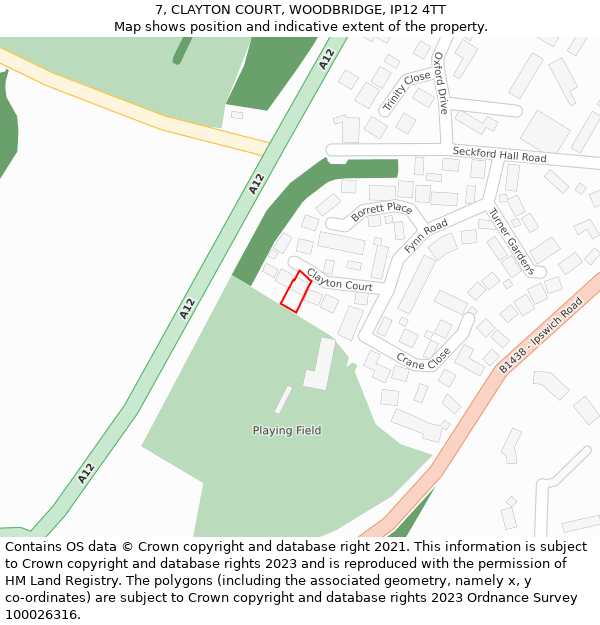 7, CLAYTON COURT, WOODBRIDGE, IP12 4TT: Location map and indicative extent of plot