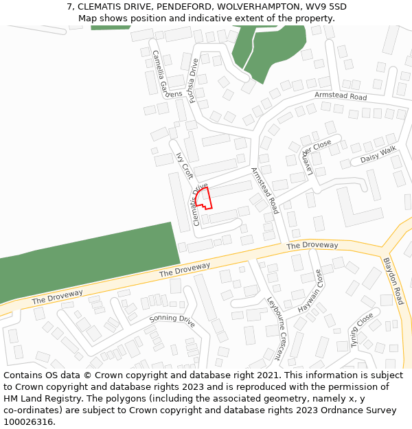 7, CLEMATIS DRIVE, PENDEFORD, WOLVERHAMPTON, WV9 5SD: Location map and indicative extent of plot